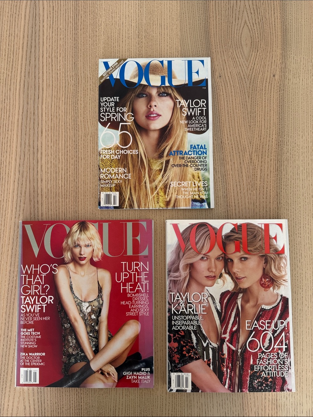 3 Taylor Swift Vogue Magazine Set - Blue, Red, Pink Covers